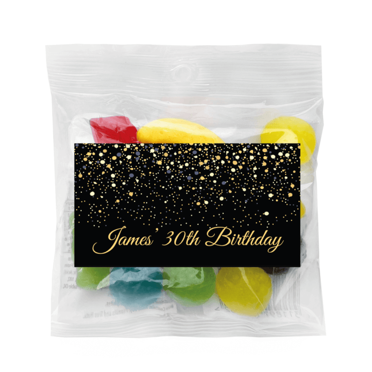 Black & Gold Confetti Personalised Lolly Bags