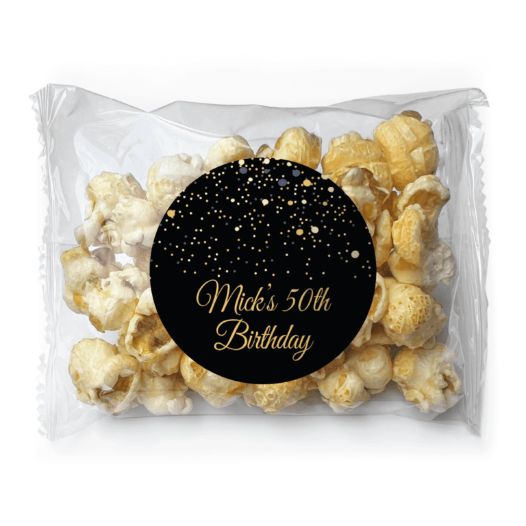 Black & Gold Confetti Personalised Popcorn Bags