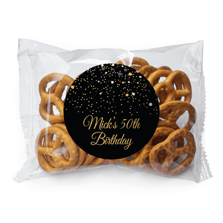 Black & Gold Confetti Personalised Pretzel Bags