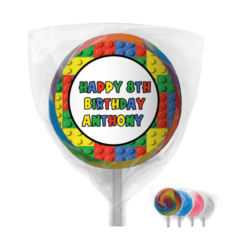 Lego Bricks Theme Personalised Lollipops
