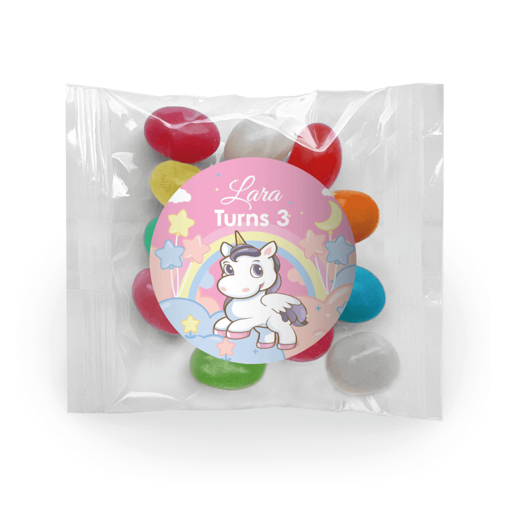 unicorn party personalised mini jelly bean bags