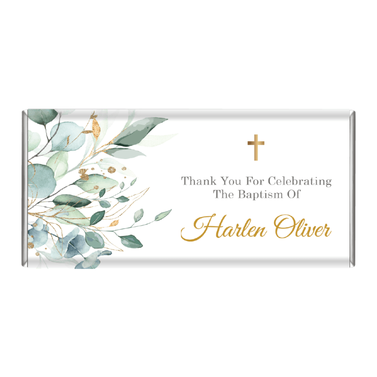 Green Leaves & Gold Cross Personalised Chocolate Bars