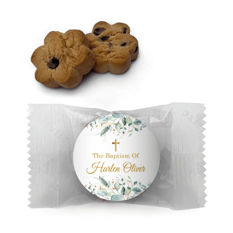 Green Leaves & Gold Cross Personalised Mini Cookies