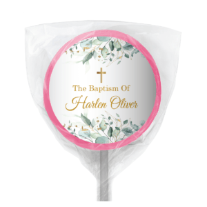 green leave gold bomboniere lollipop pink