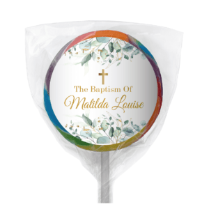 green leave gold bomboniere lollipop rainbow