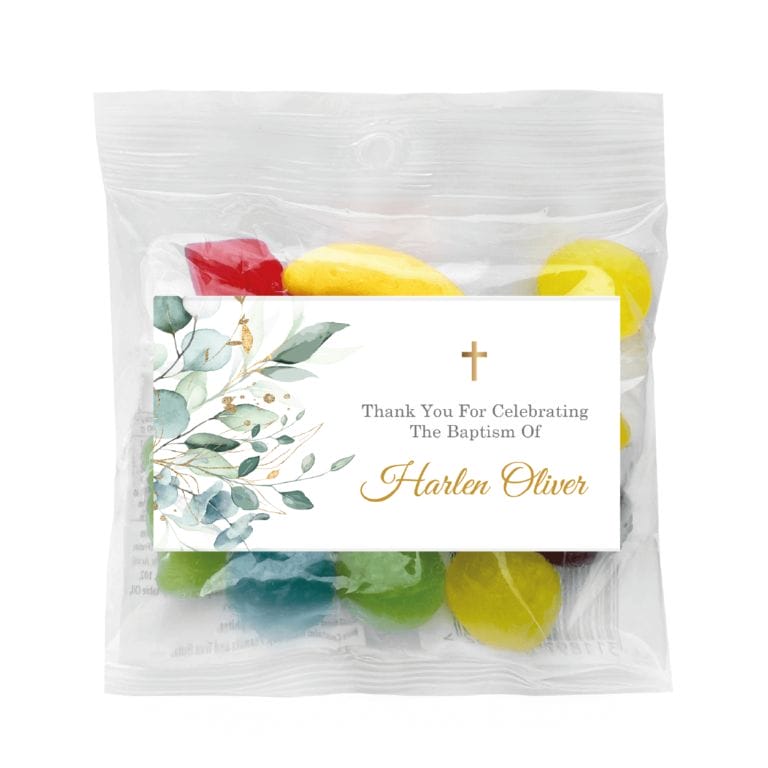 Green Leaves & Gold Cross Custom Lolly Bags