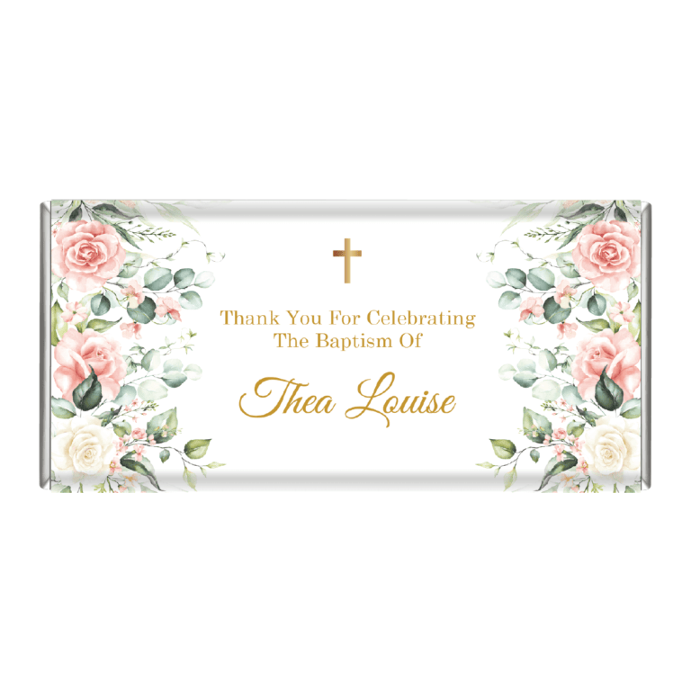 Pink & Cream Roses & Cross Personalised Chocolate Bars