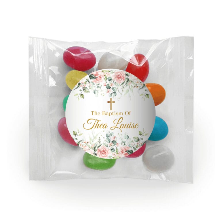 Pink & Cream Roses Personalised Christening Jelly Beans