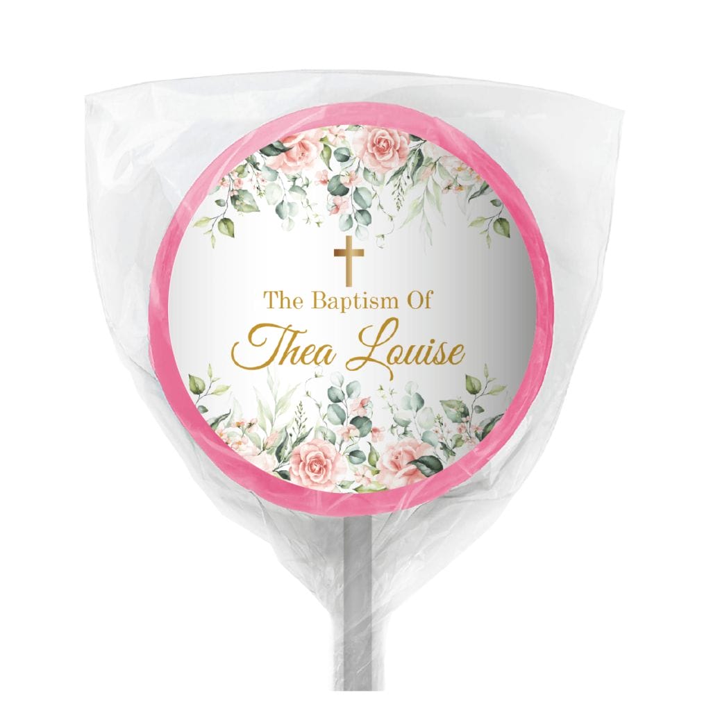 pink and cream roses bomboniere lollipop pink