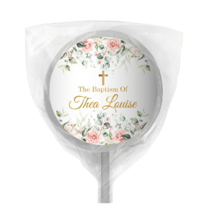 pink and cream roses bomboniere lollipop white