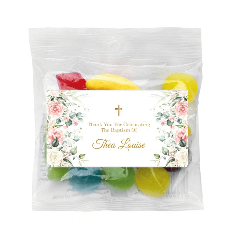 Pink & Cream Roses Custom Christening Lolly Bags