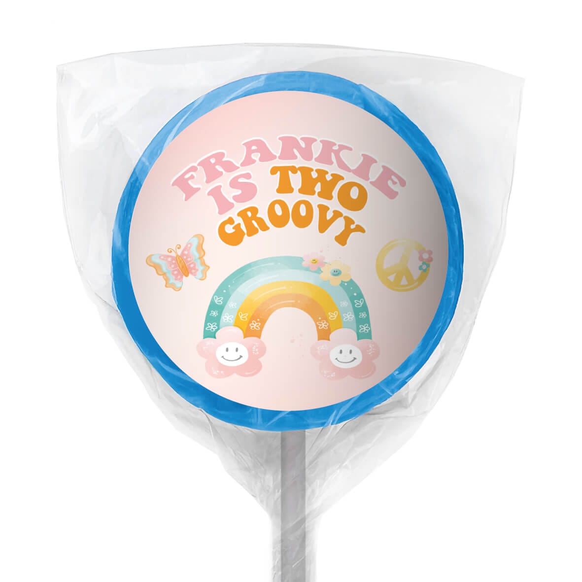 groovy retro blue lollipop party favours