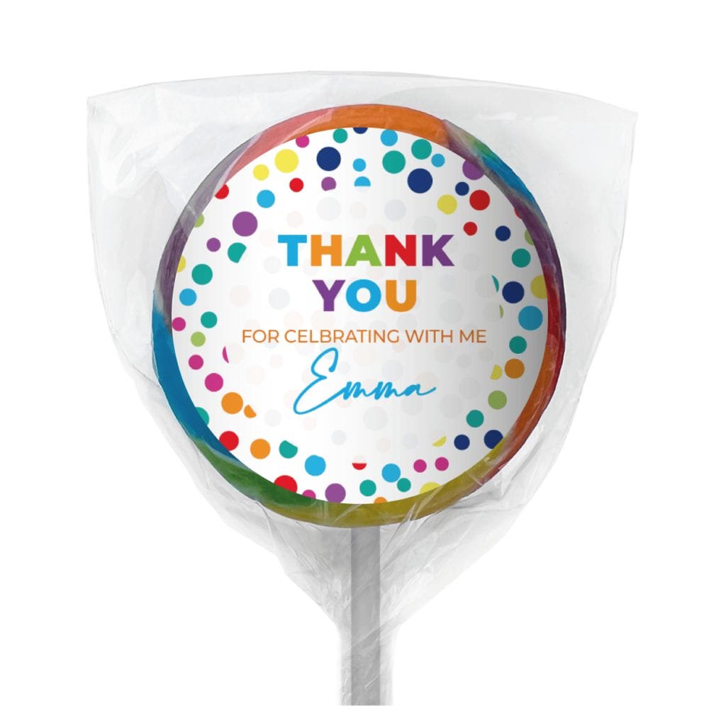 rainbow polka dots personalised lollipops