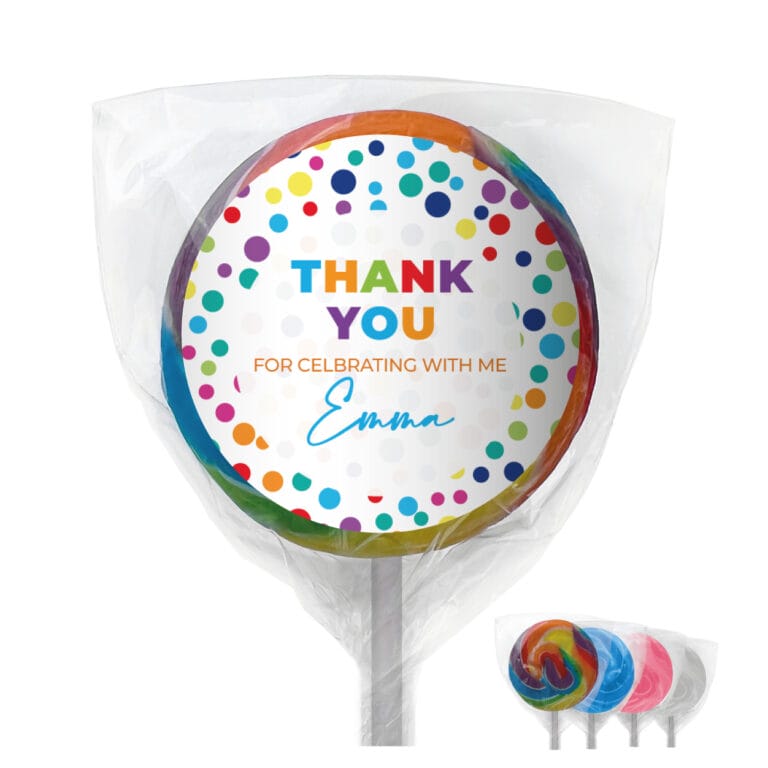 Rainbow Polka Dots Personalised Lollipop Favours