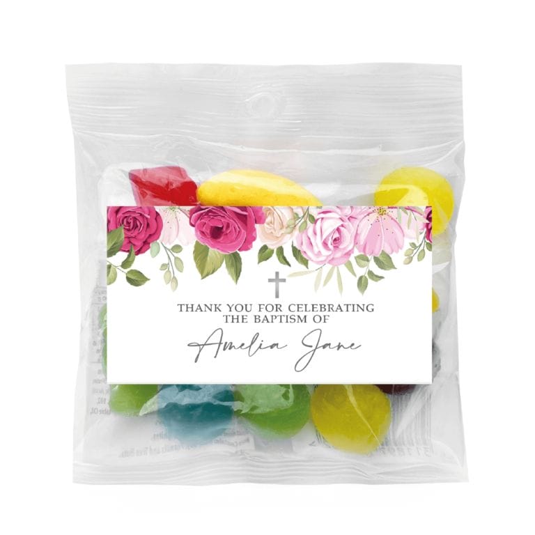 Rose Waterfall & Cross Custom Lolly Bag Favors