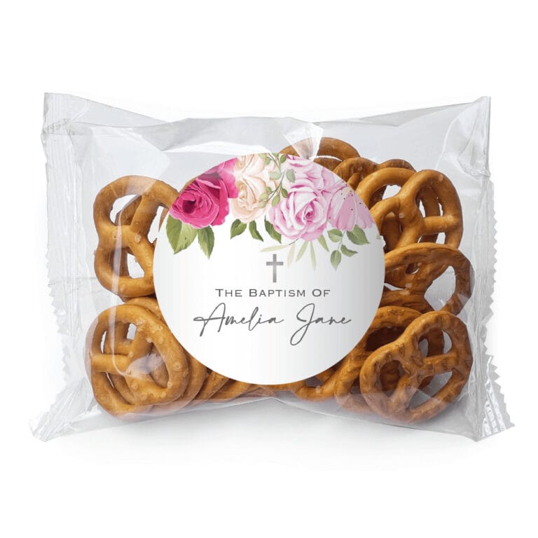 Rose Waterfall & Cross Custom Pretzel Bag Favors