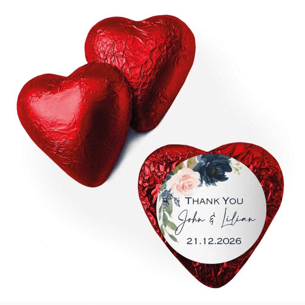 Elegant Dusty Blue Mauve & Pink Florals cross custom foil chocolate hearts