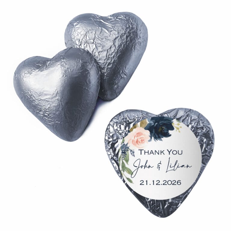 Dusty Blue Mauve & Pink Florals Custom Foil Chocolate Hearts