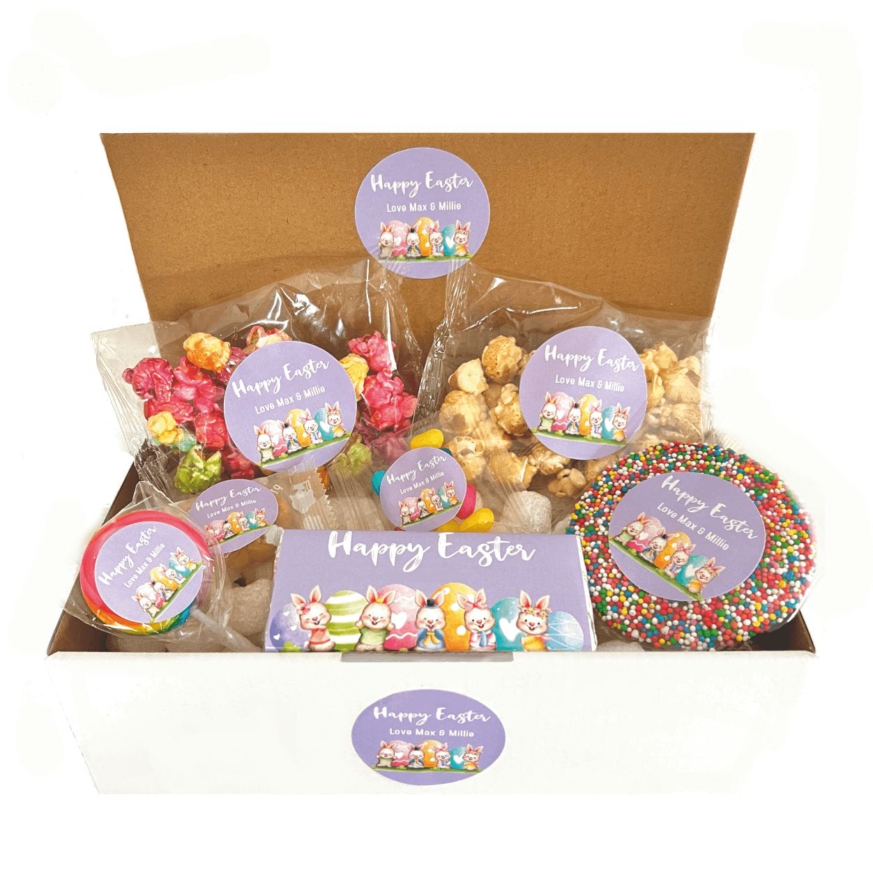 personalised 7 piece easter gift box watercolour bunnies