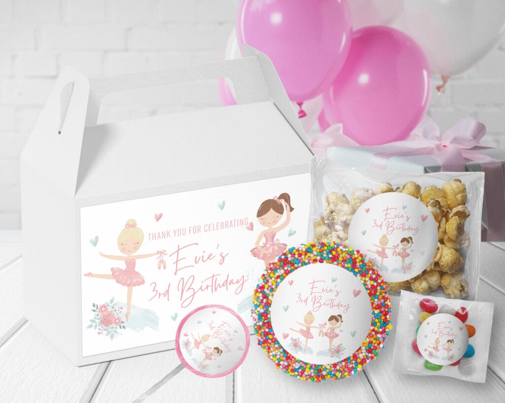 pink ballerinas personalised party favours pack