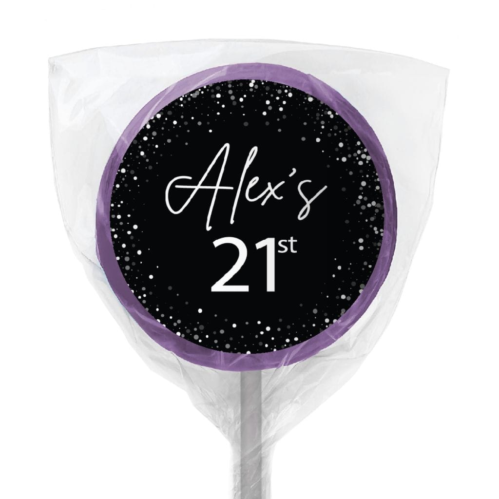 black white confetti lollipop purple