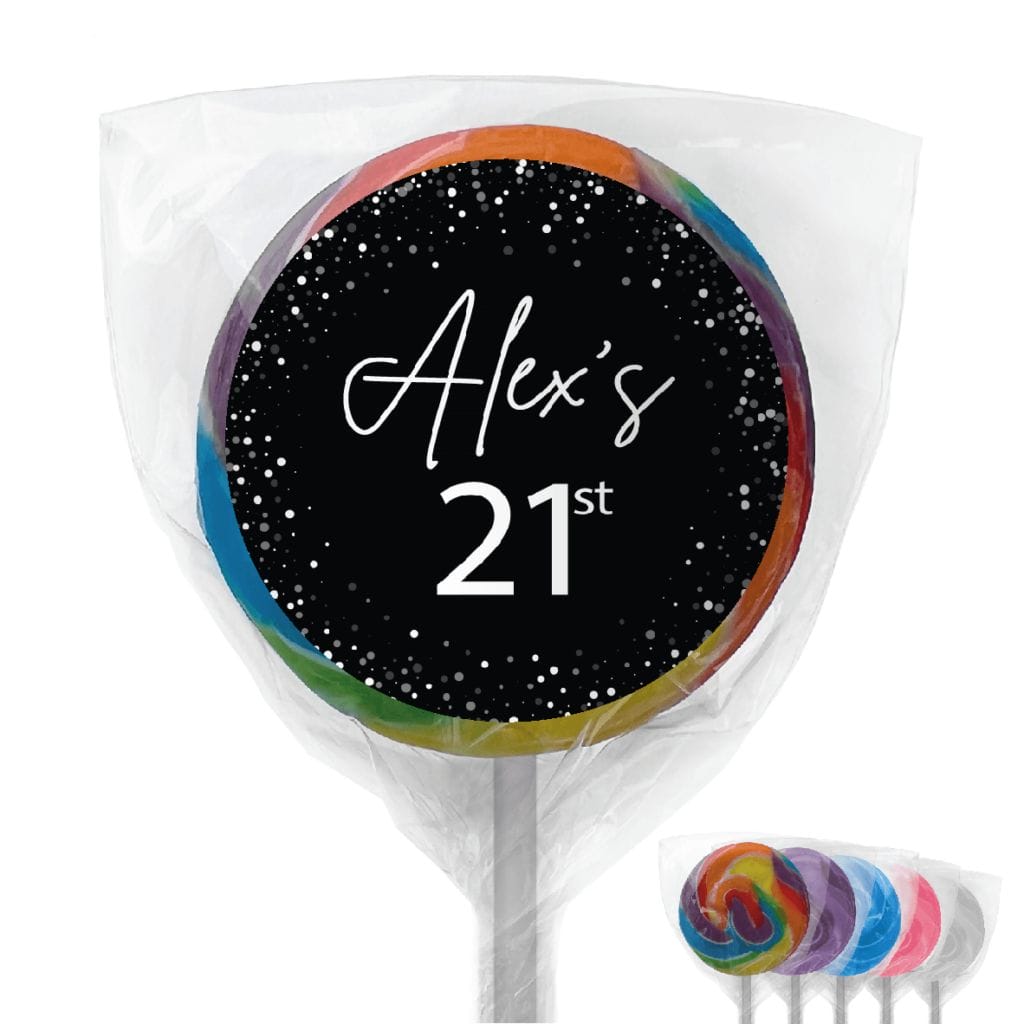 black white confetti lollipops