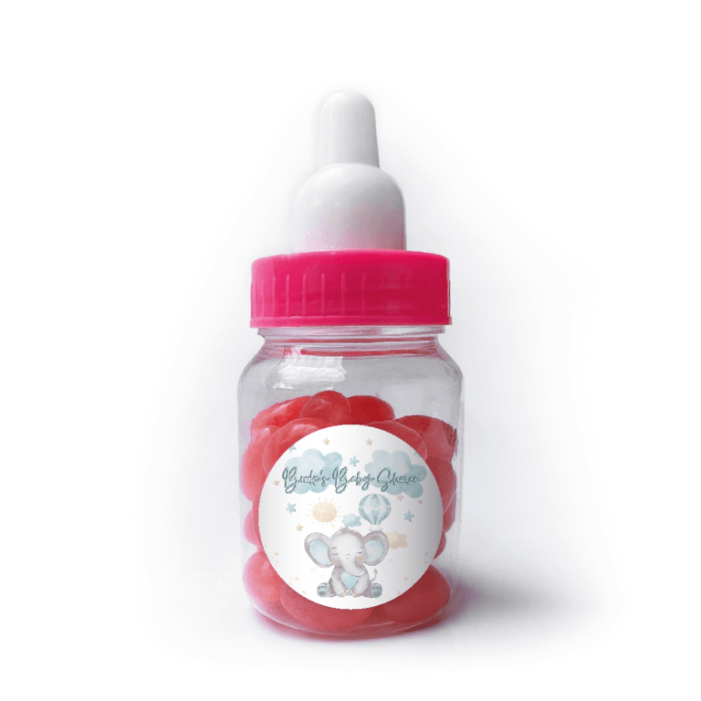 Blue Baby Elephant Custom Baby Bottle Pink Jelly Beans