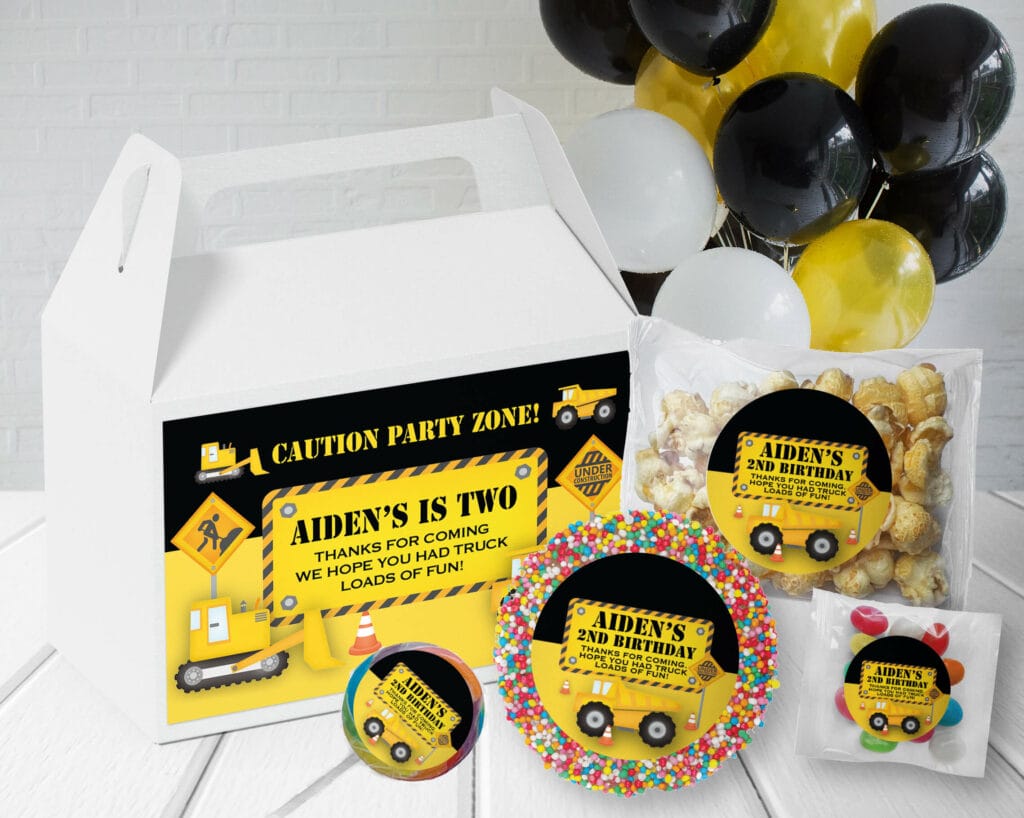 construction theme personalised party favours pack