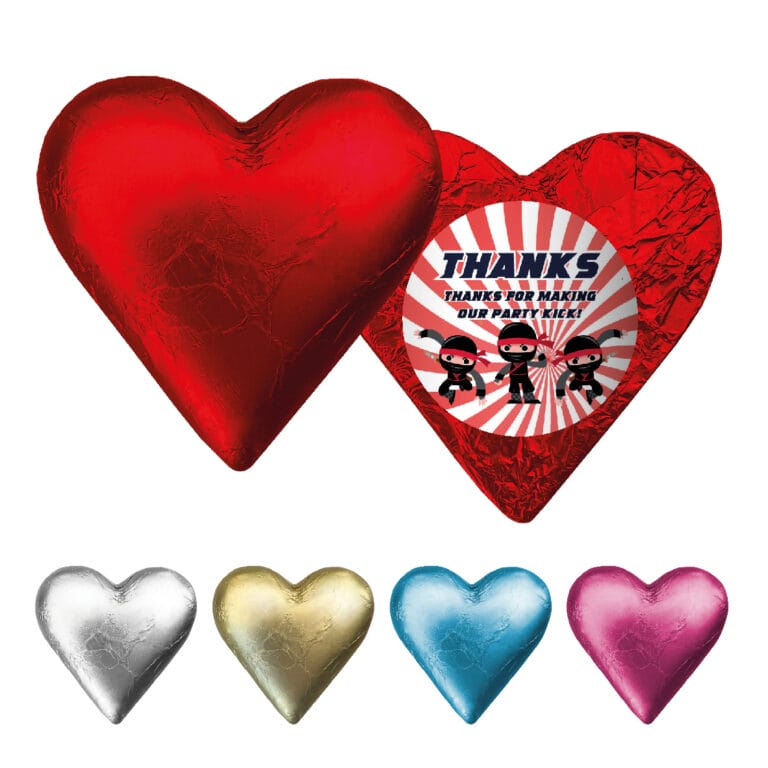 Ninja Party Custom Foil Chocolate Hearts