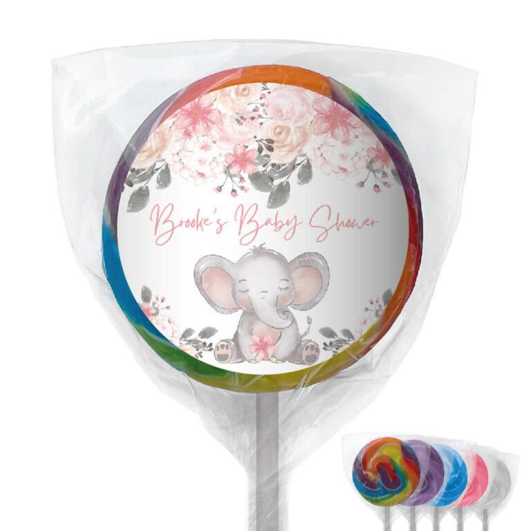 Pink Floral Elephant Personalised Lollipops