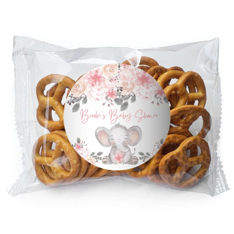 Pink Baby Elephant Personalised Pretzel Bags