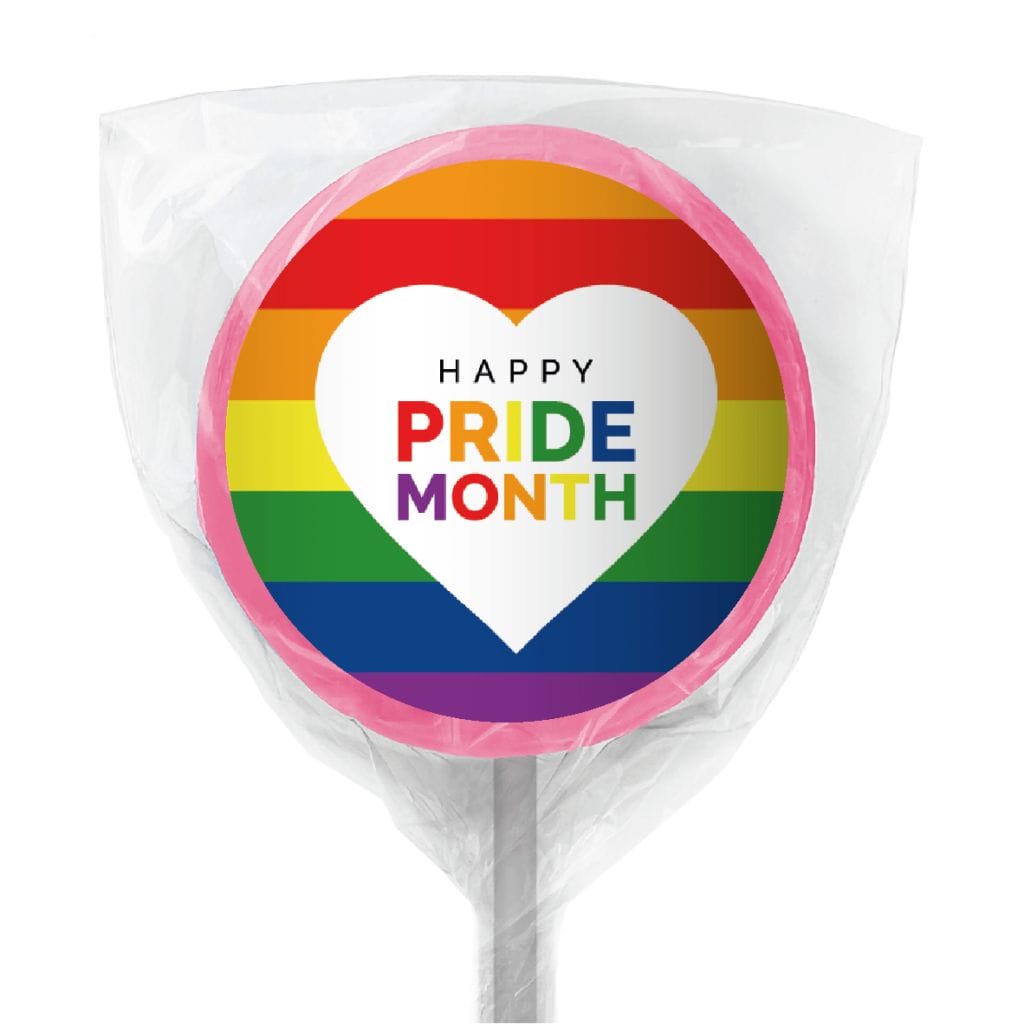 rainbow pride heart lollipop pink