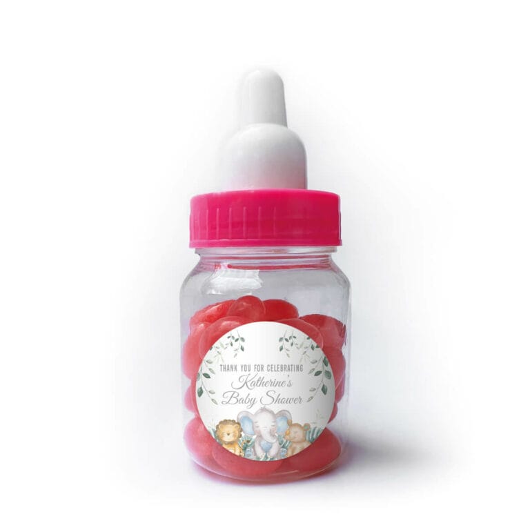 Sleepy Safari Animals Custom Baby Bottle Pink Jelly Beans