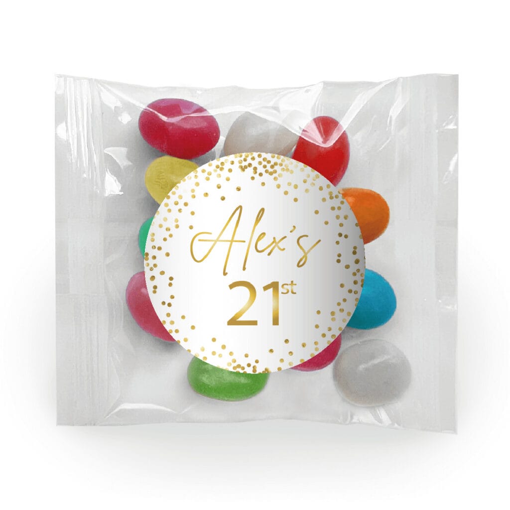 white and gold confetti jelly bean