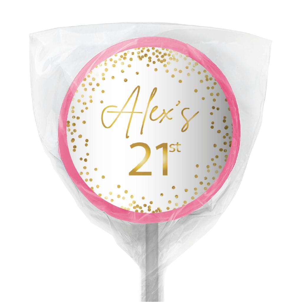 white and gold confetti lollipop pink