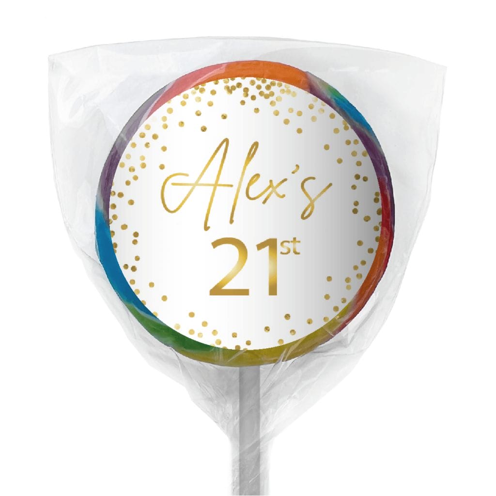 white and gold confetti lollipop rainbow