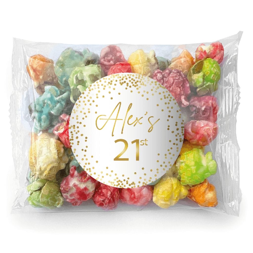 white and gold confetti popcorn rainbow