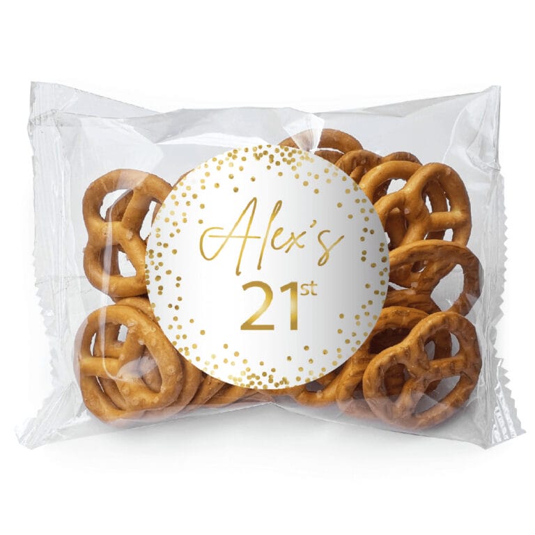 White & Gold Confetti Personalised Pretzel Bags