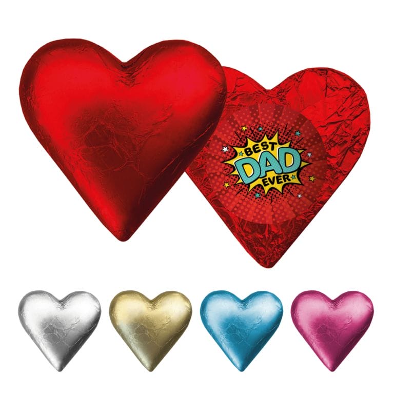 Fathers Day Comic Style Personalised Foil Chocolate Hearts