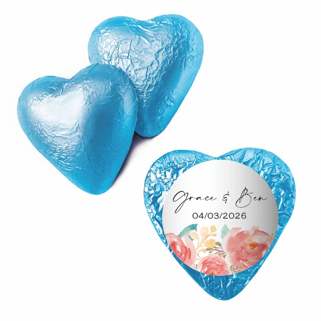 Shop for personalised blue chocolate foil hearts - Australia