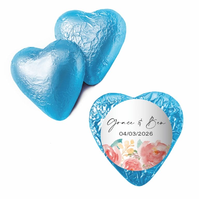 Watercolour Pink Peonies Custom Foil Chocolate Hearts