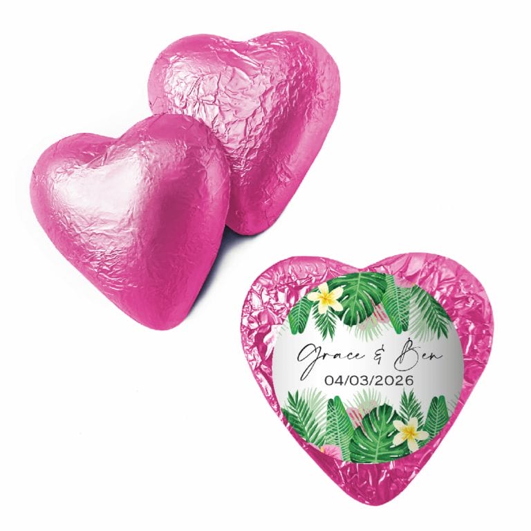 Tropical Daze Custom Foil Chocolate Hearts