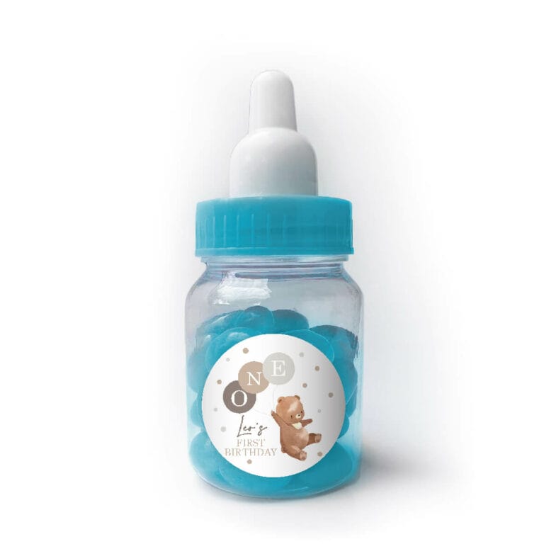 Bear & Balloons Custom Blue Baby Bottle Jelly Beans