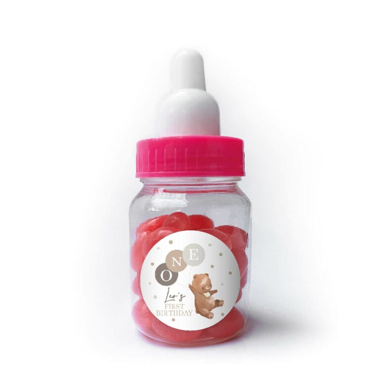 Bear & Balloons Custom Baby Bottle Pink Jelly Beans