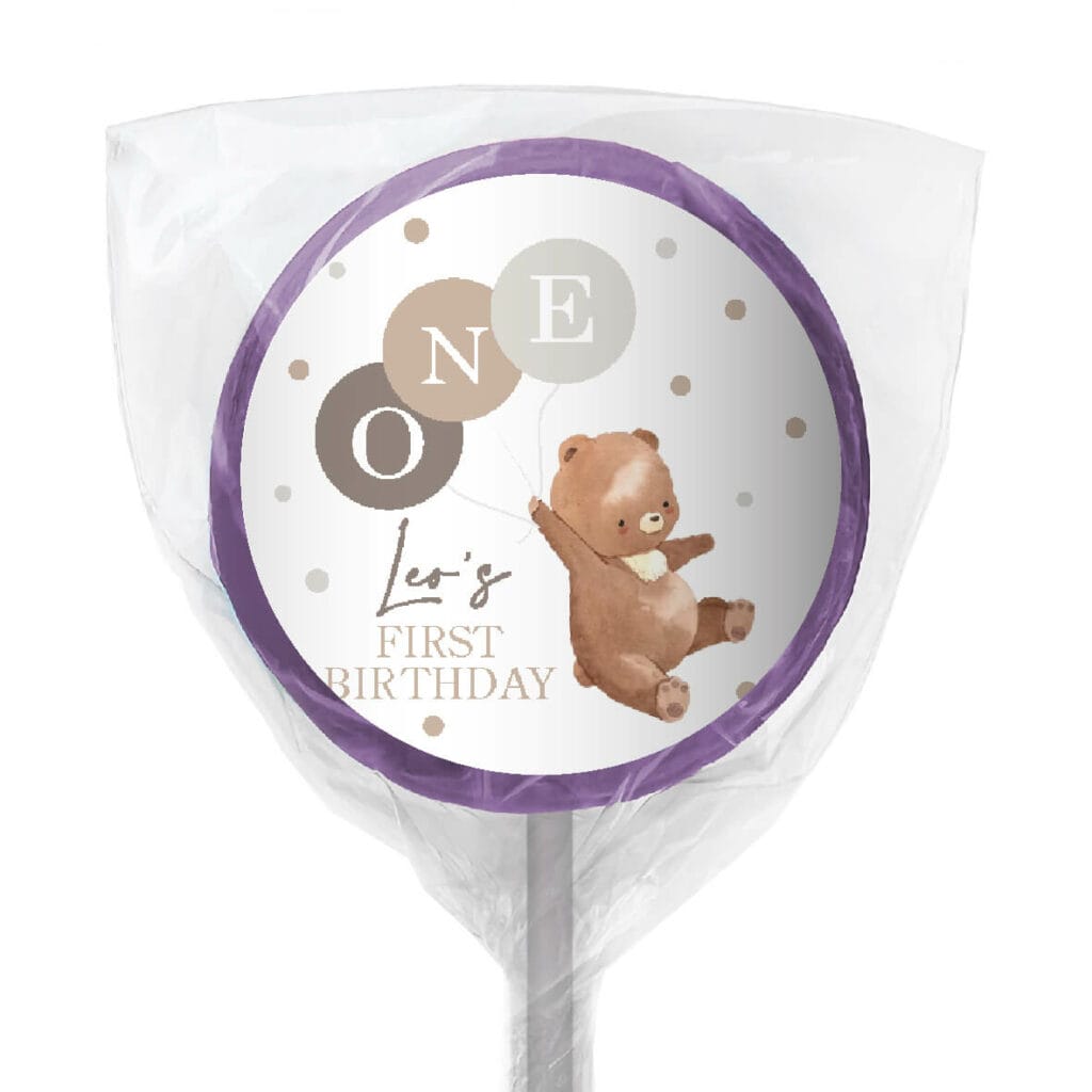 Shop for customised purple teddy birthday lollipop - Australia