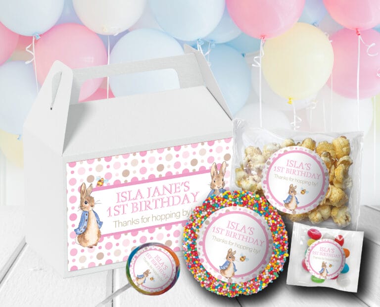 Pink Peter Rabbit Theme Personalised Party Favours Pack