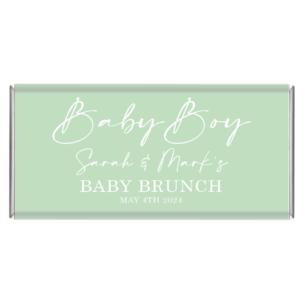 oh baby pastel green personalised chocolate bars