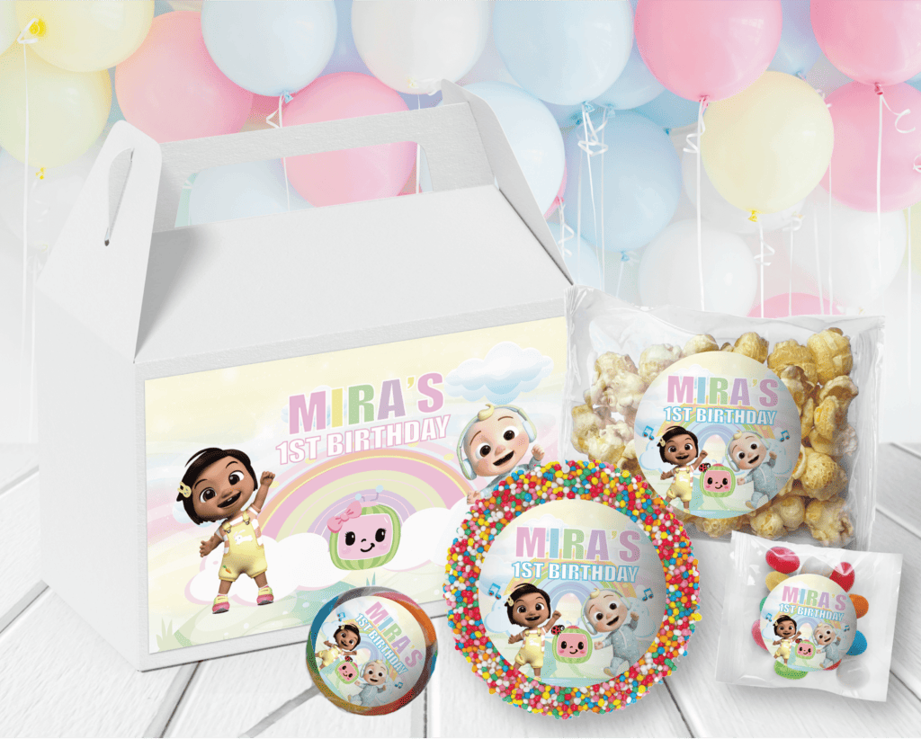 cocomelon theme personalised kids party lolly box pack