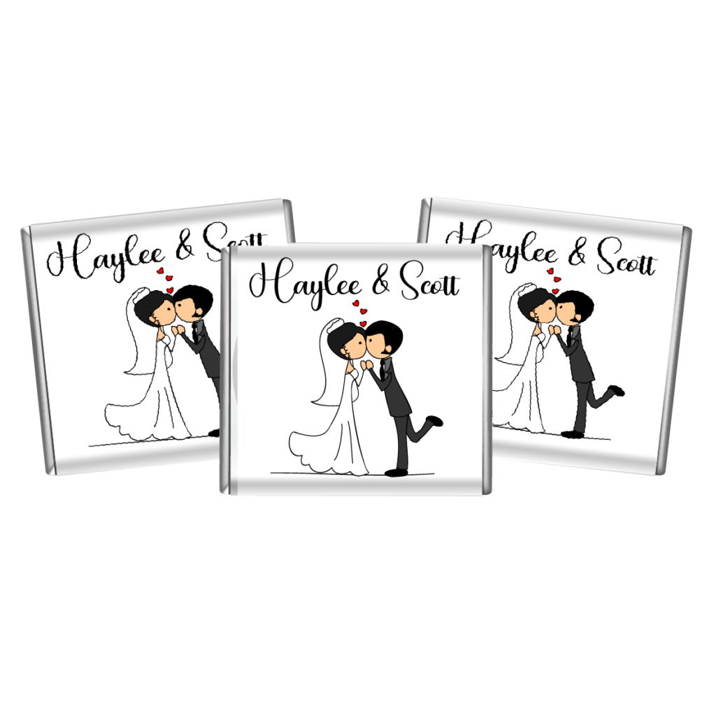 kissing bride and groom custom petite wedding chocolates