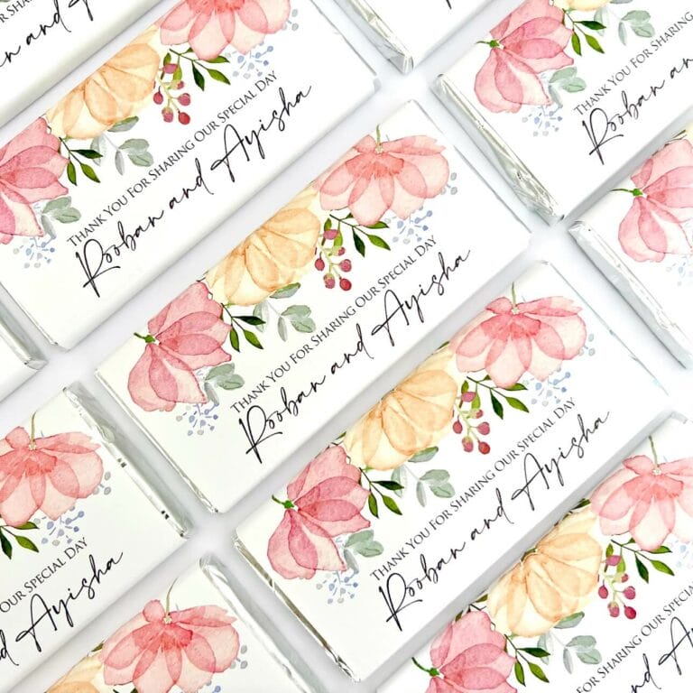 Peach & Pink Watercolour Personalised Chocolates